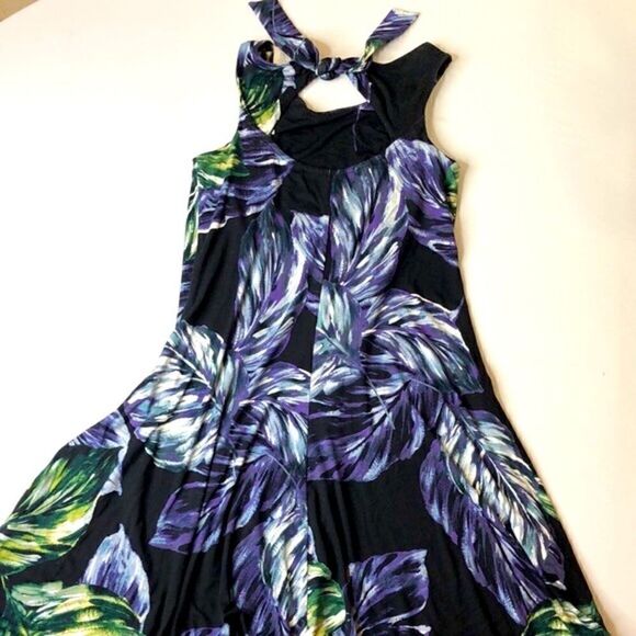 C&C California Tropical Leaf Print Sleeveless Dress XS – Black Green Purple, Vac - Picture 7 of 11